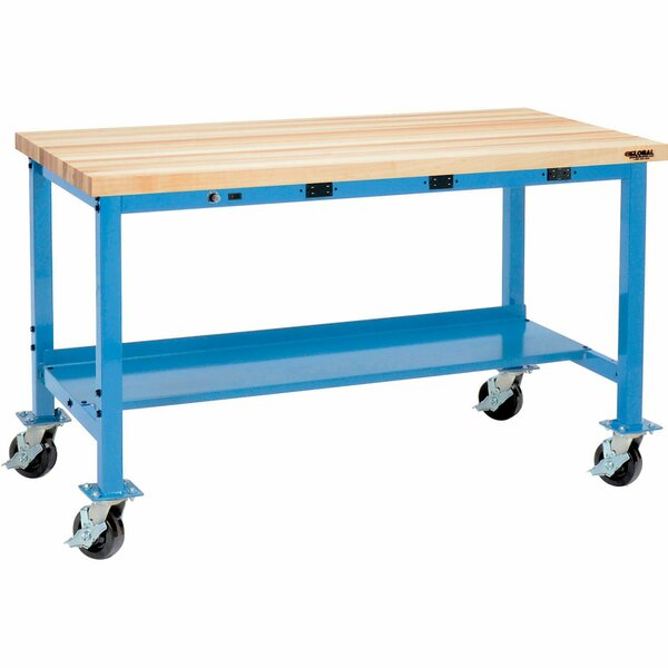 Global Industrial Mobile Workbench, 72 x 36in, w/Outlets, Maple Butcher Block Square Edge, Blue 253977WBBL